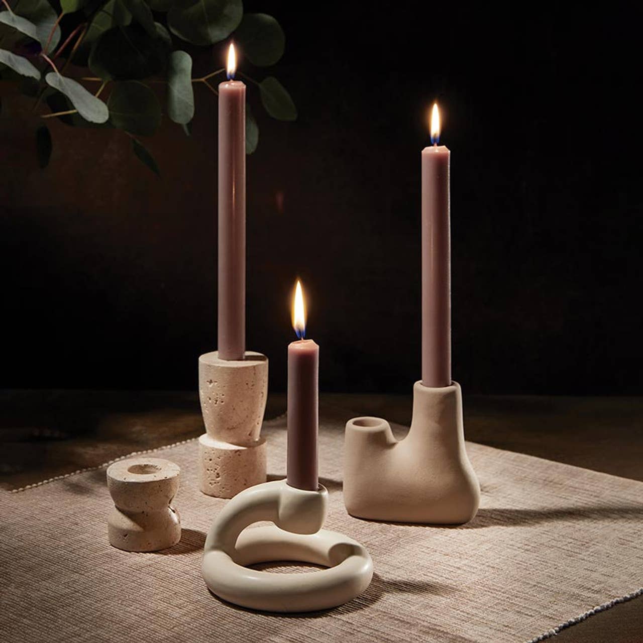 Tall Travertine Marble Taper Candle Holder